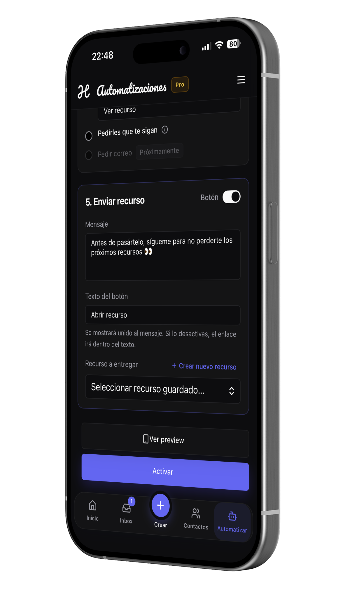 Mockup móvil de entrega de recursos de Hilo